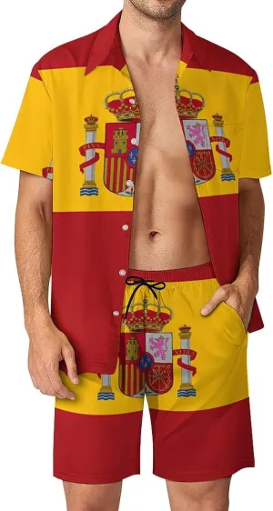 Shirt and Shorts Beach Suits for Mens Button Down Short Sleeve Shirts Set for Vacation Travel Hot Springs