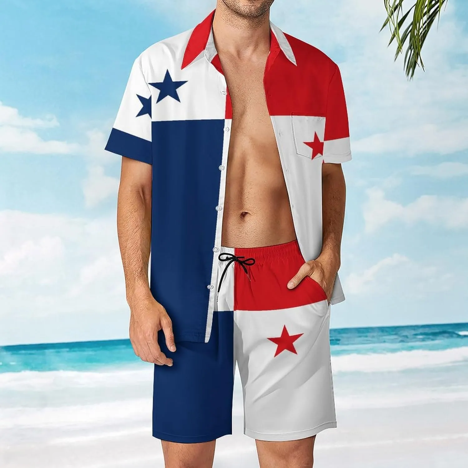 Shirt and Shorts Beach Suits for Mens Button Down Short Sleeve Shirts Set for Vacation Travel Hot Springs