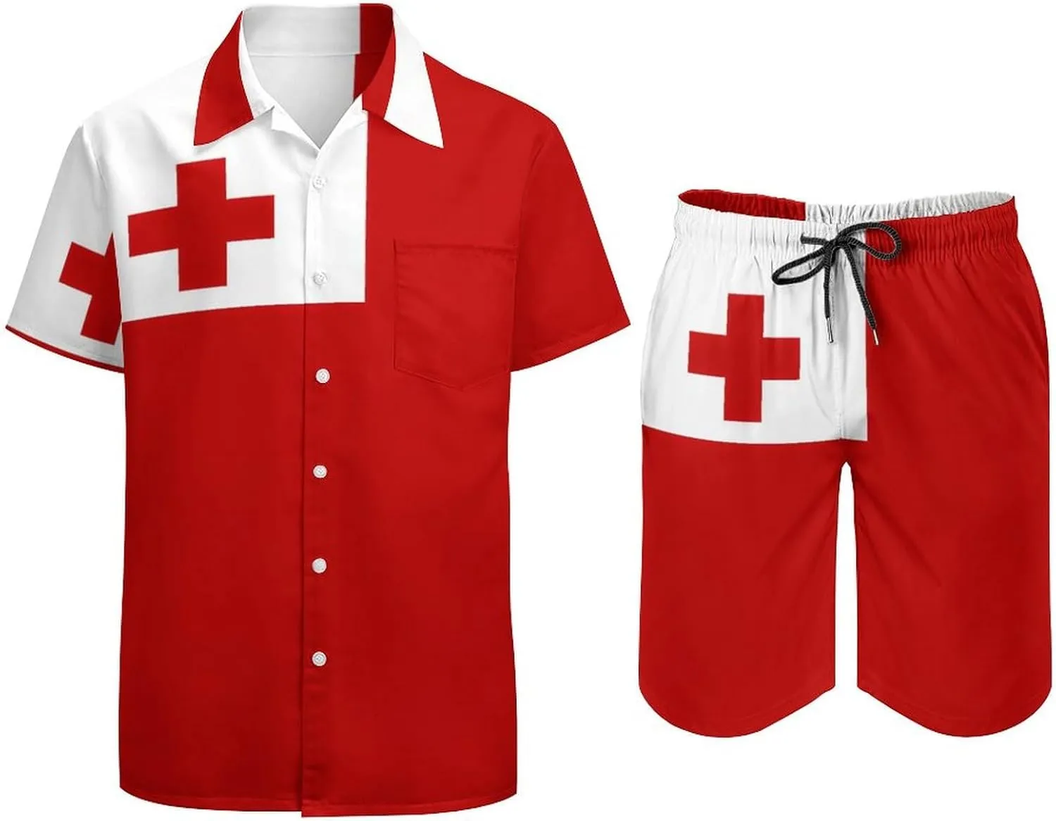 Shirt and Shorts Beach Suits for Mens Button Down Short Sleeve Shirts Set for Vacation Travel Hot Springs
