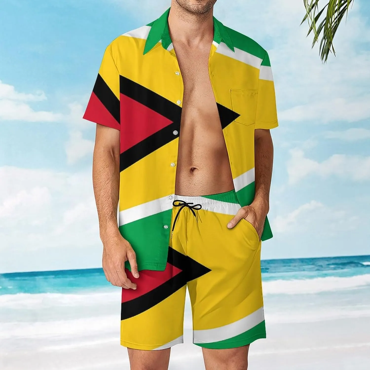 Shirt and Shorts Beach Suits for Mens Button Down Short Sleeve Shirts Set for Vacation Travel Hot Springs