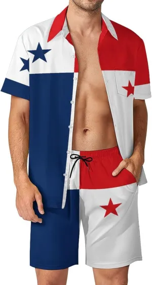 Shirt and Shorts Beach Suits for Mens Button Down Short Sleeve Shirts Set for Vacation Travel Hot Springs