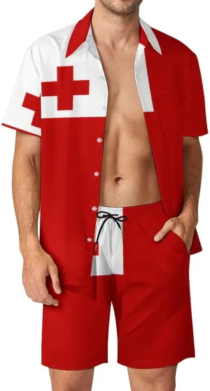 Shirt and Shorts Beach Suits for Mens Button Down Short Sleeve Shirts Set for Vacation Travel Hot Springs