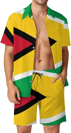 Shirt and Shorts Beach Suits for Mens Button Down Short Sleeve Shirts Set for Vacation Travel Hot Springs