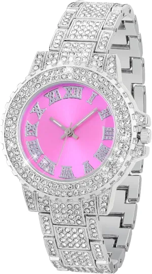 SIBOSUN Women's Diamond Watch - Gold, Iced Out, Rhinestone - Stainless Steel Quartz - Luxury Fashion Crystal - Peach Dial - Water Resistant (Up to 30 meters) - Watches - Women's - JXQ