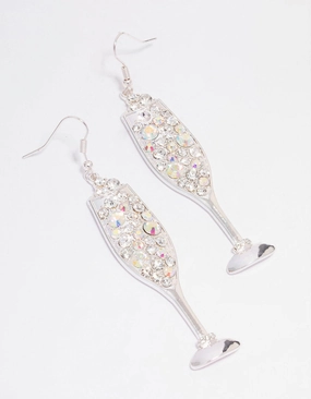 Silver Fizzy Champagne New Year Drop Earrings