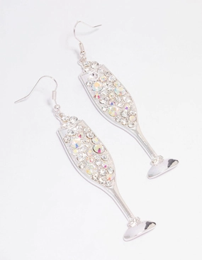 Silver Fizzy Champagne New Year Drop Earrings