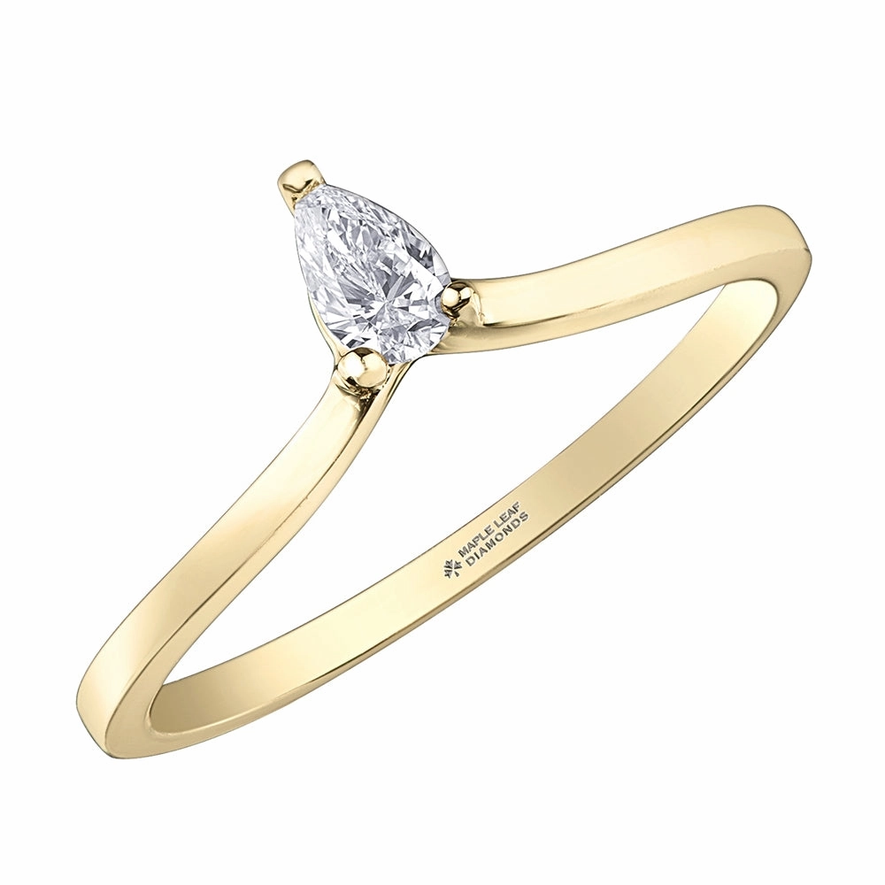 Simple Pear Canadian Diamond Solitaire Ring