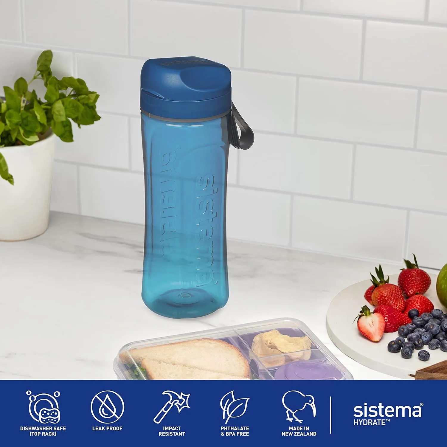 Sistema Swift Sports Water Bottles | 600 ml | Leakproof Kids Water Bottles | Impact-Resistant Tritan Plastic | BPA-Free | Ocean Blue & Misty Purple | 2 Count
