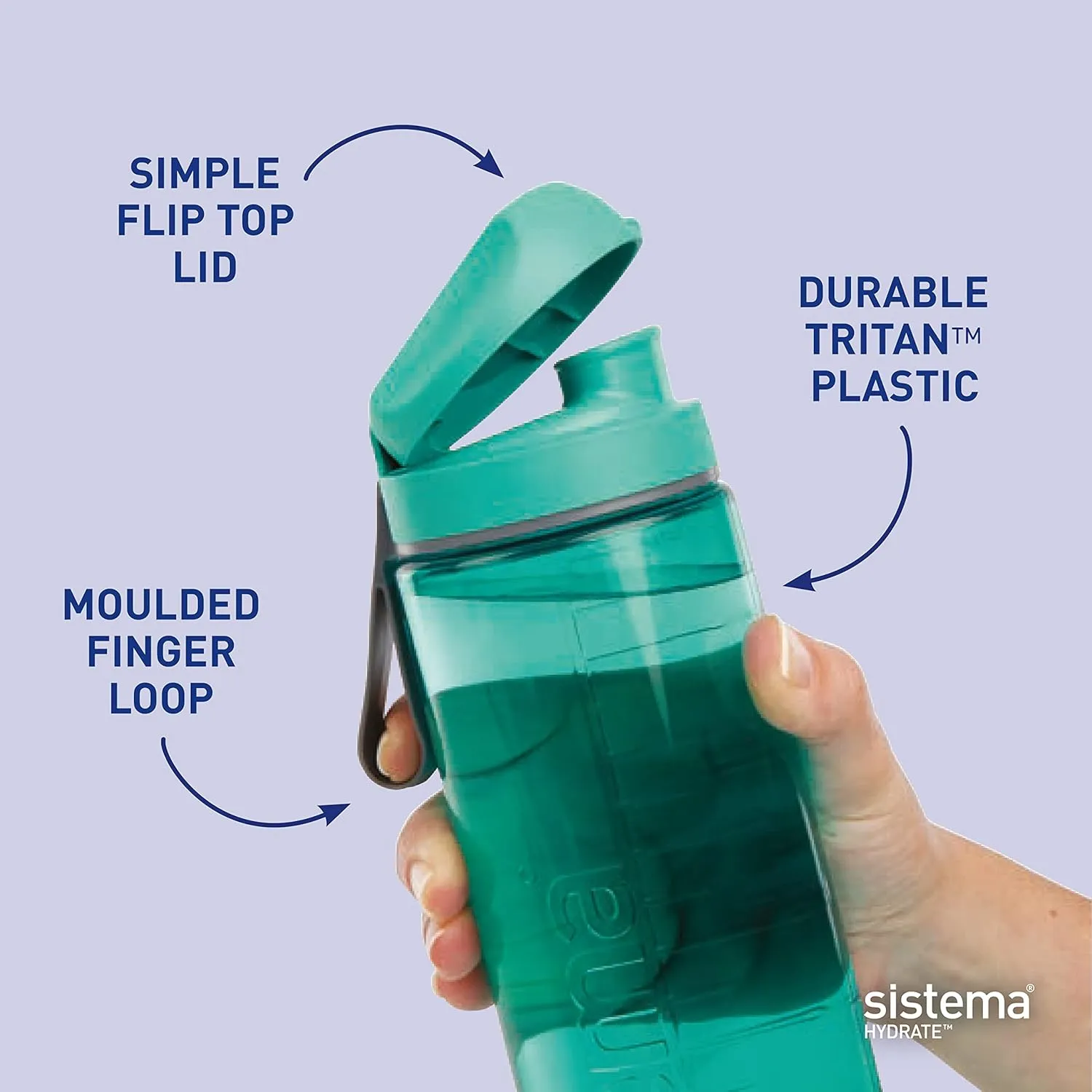 Sistema Swift Sports Water Bottles | 600 ml | Leakproof Kids Water Bottles | Impact-Resistant Tritan Plastic | BPA-Free | Ocean Blue & Misty Purple | 2 Count