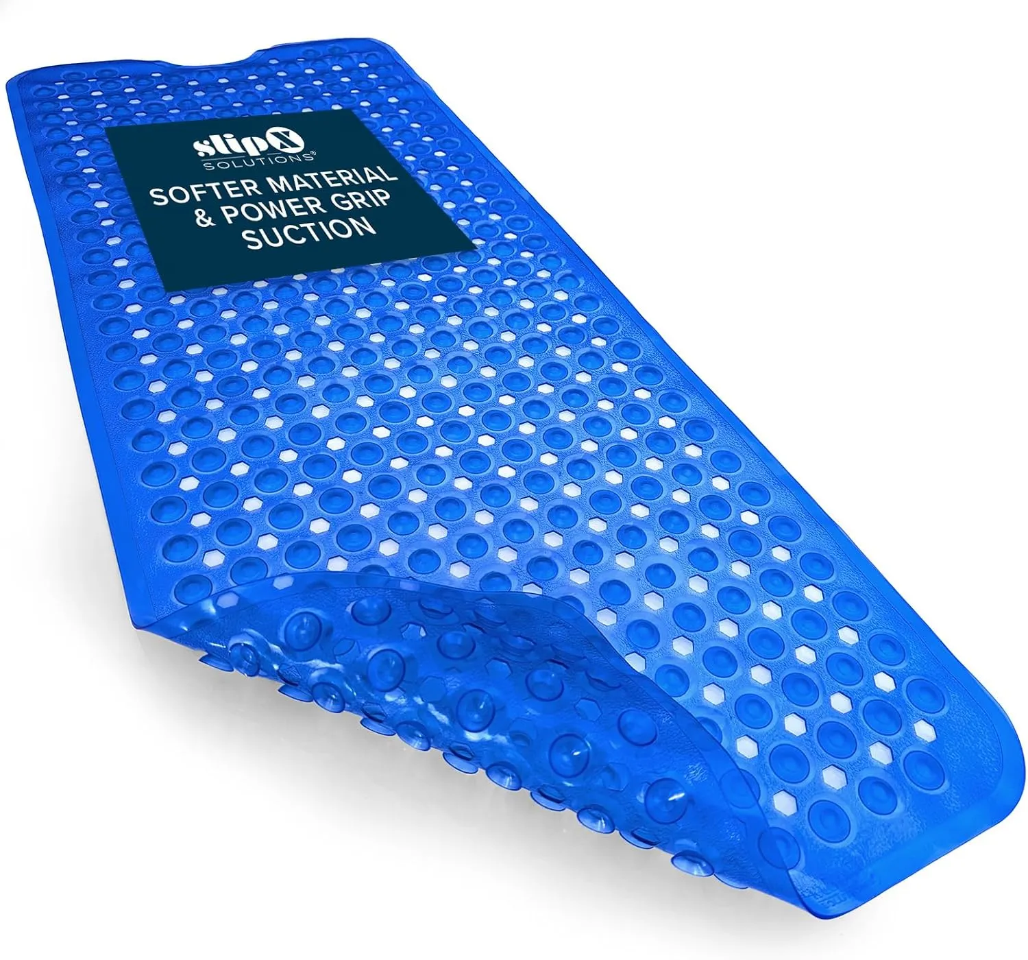 SlipX Solutions Power Grip 39x16 Bathtub & Shower Mat | Premium Non-Slip Bath Safety | Clear Blue