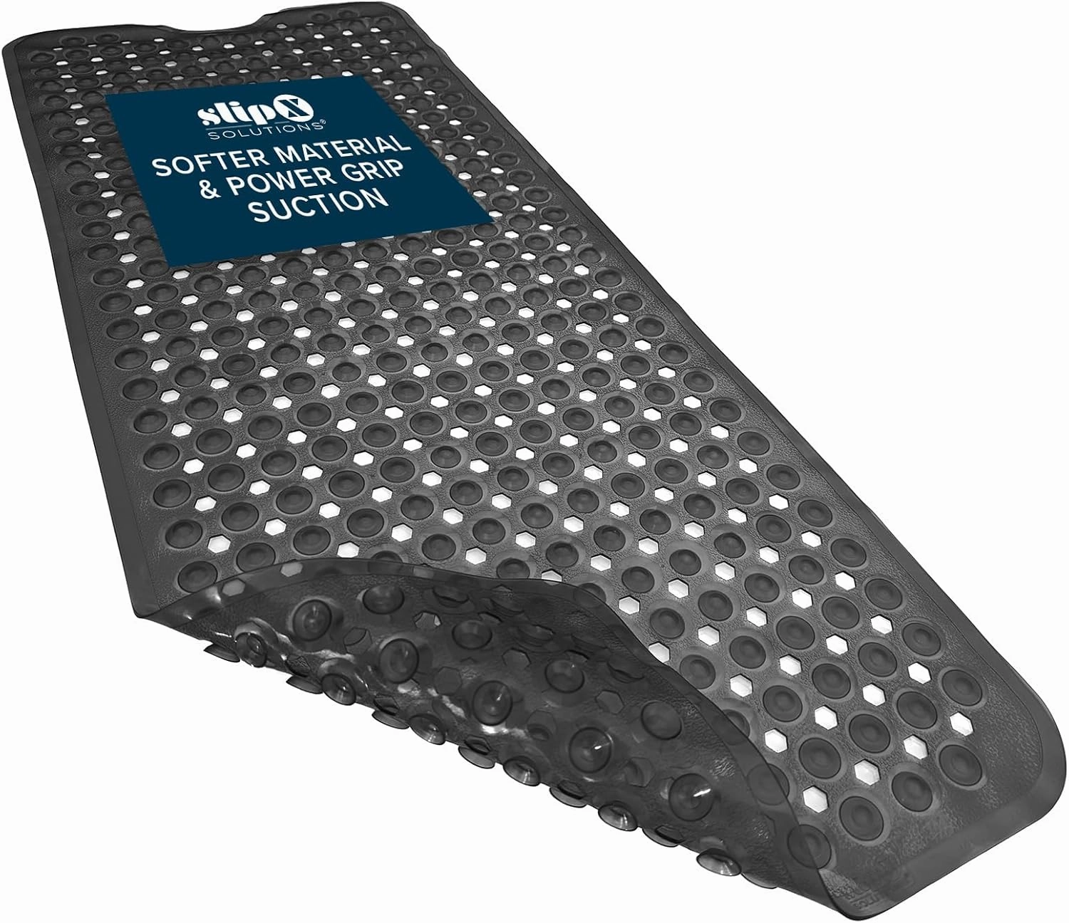 SlipX Solutions Power Grip 39x16 Bathtub & Shower Mat | Premium Non-Slip Bath Safety | Clear Black