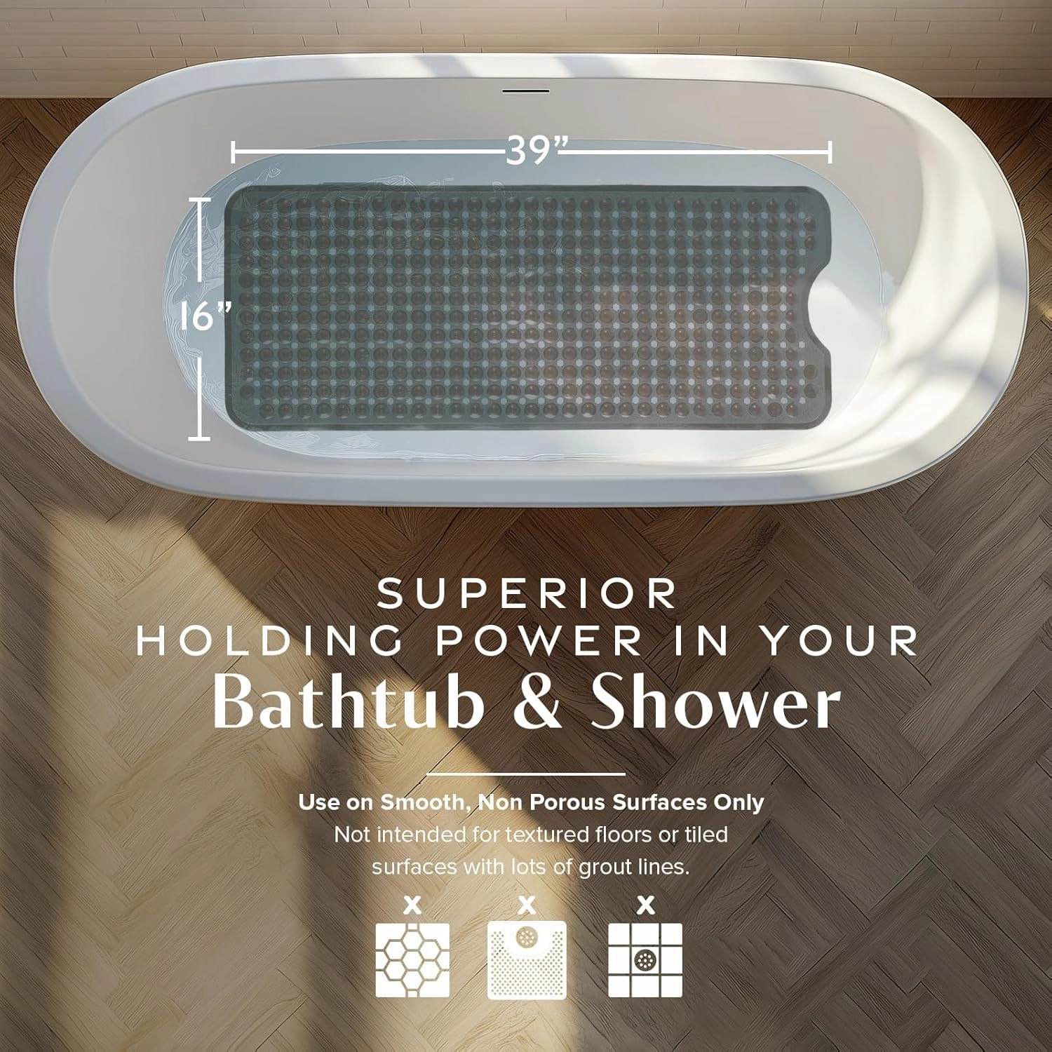 SlipX Solutions Power Grip 39x16 Bathtub & Shower Mat | Premium Non-Slip Bath Safety | Clear Bronze