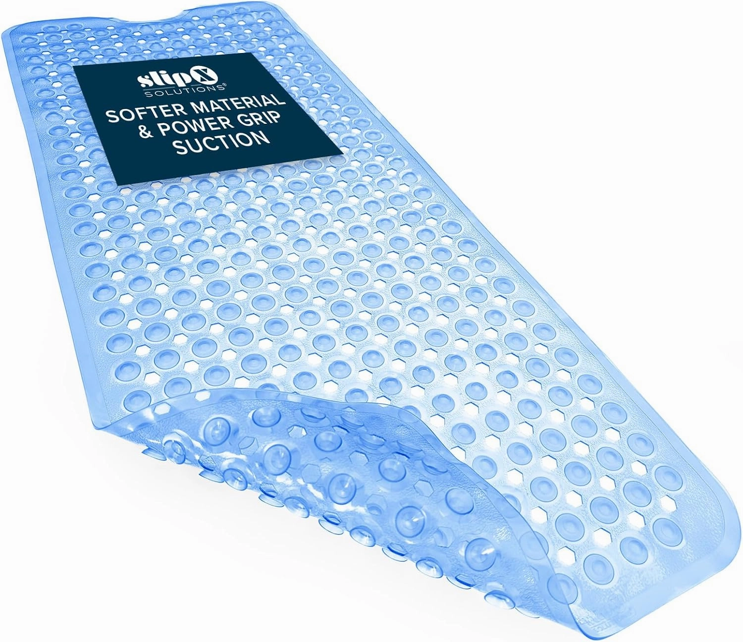 SlipX Solutions Power Grip 39x16 Bathtub & Shower Mat | Premium Non-Slip Bath Safety | Clear Light Blue