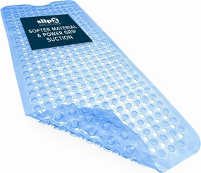SlipX Solutions Power Grip 39x16 Bathtub & Shower Mat | Premium Non-Slip Bath Safety | Clear Light Blue