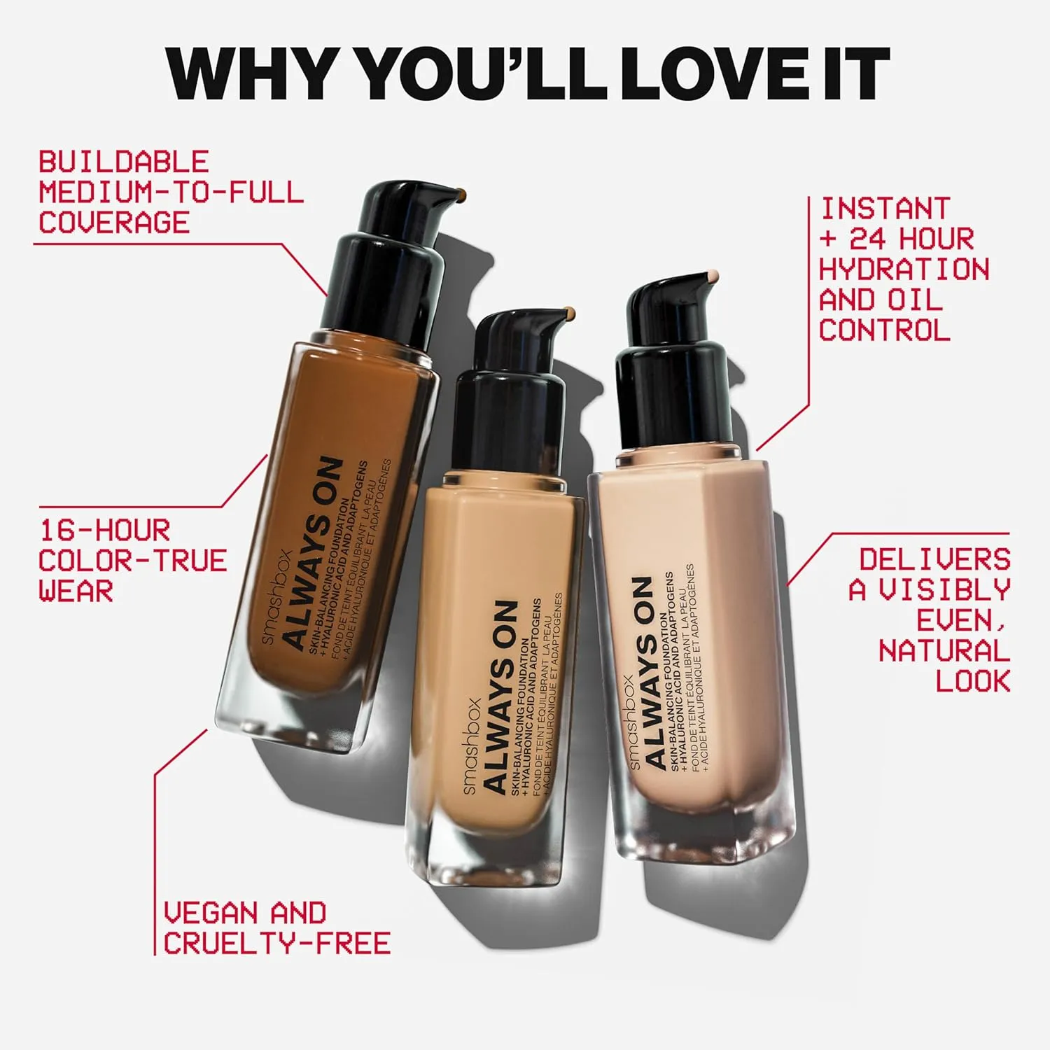 Smashbox Always On Skin-Balancing Foundation with Hyaluronic Acid | Medium-To-Full Coverage | Hydrating   Long Lasting, 1 Fl Oz