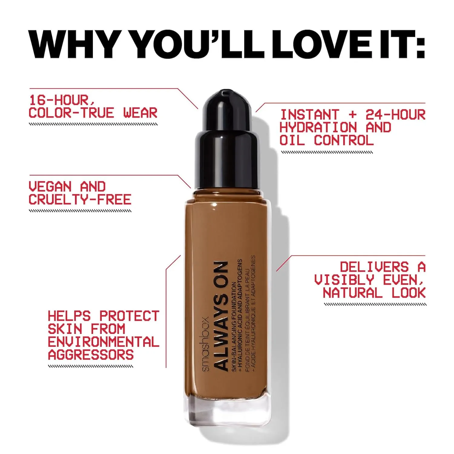 Smashbox Always On Skin-Balancing Foundation with Hyaluronic Acid | Medium-To-Full Coverage | Hydrating   Long Lasting, 1 Fl Oz