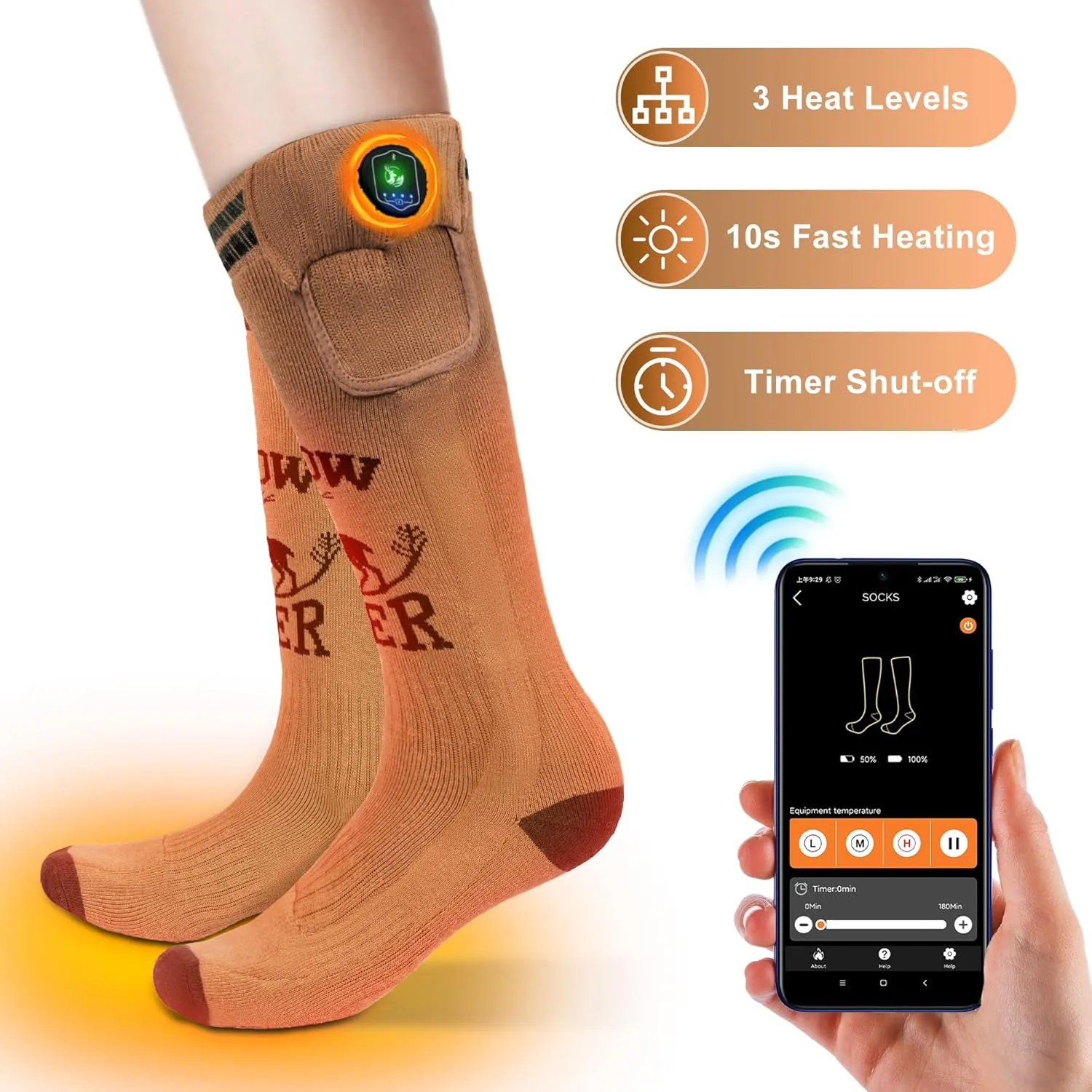 SNOW DEER Hunting Heated Socks with App Control for Men Women, Rechargeable Electric Heating Warm Sock for Motorcycle Hunting Ski Hiking Cold Winter Work Washable
