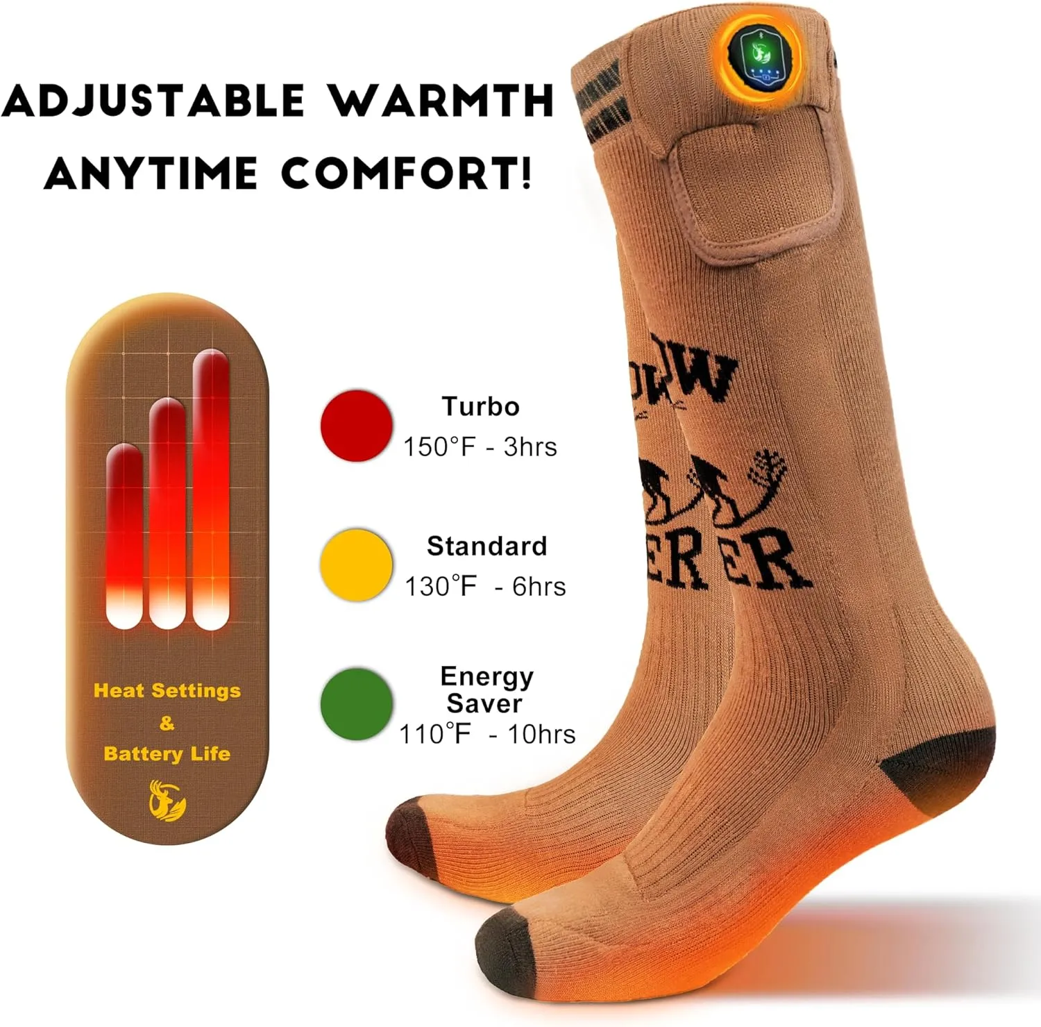 SNOW DEER Hunting Heated Socks with App Control for Men Women, Rechargeable Electric Heating Warm Sock for Motorcycle Hunting Ski Hiking Cold Winter Work Washable