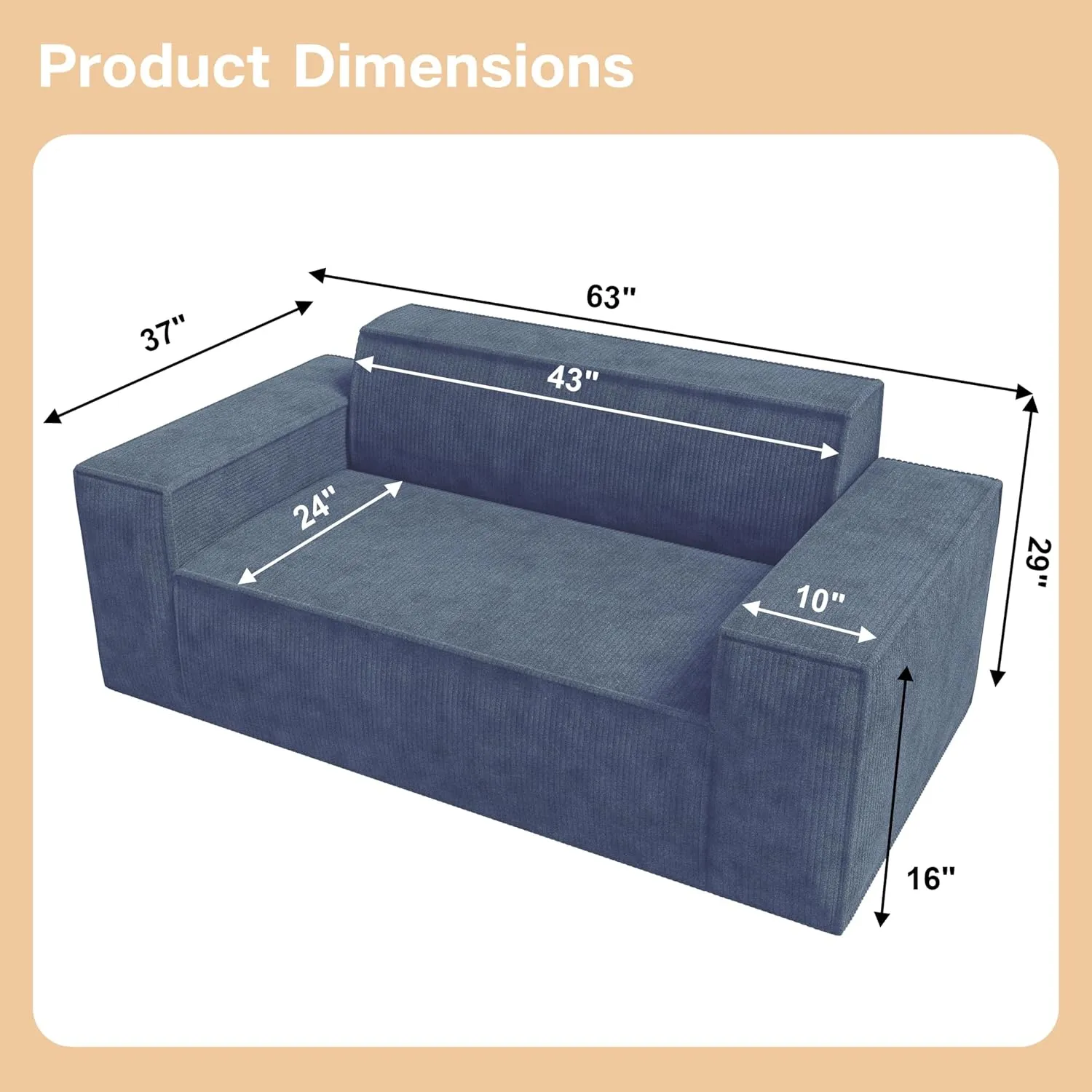 Sofa-in-a-Box, Memory Foam 2 Seater Sofa Couch, No Installation & Easy to Move, Modern Living Room Sofa Couch with Corduroy Fabric,Small Love Seat Sofa for Bedroom Apartment Home Office,Grey