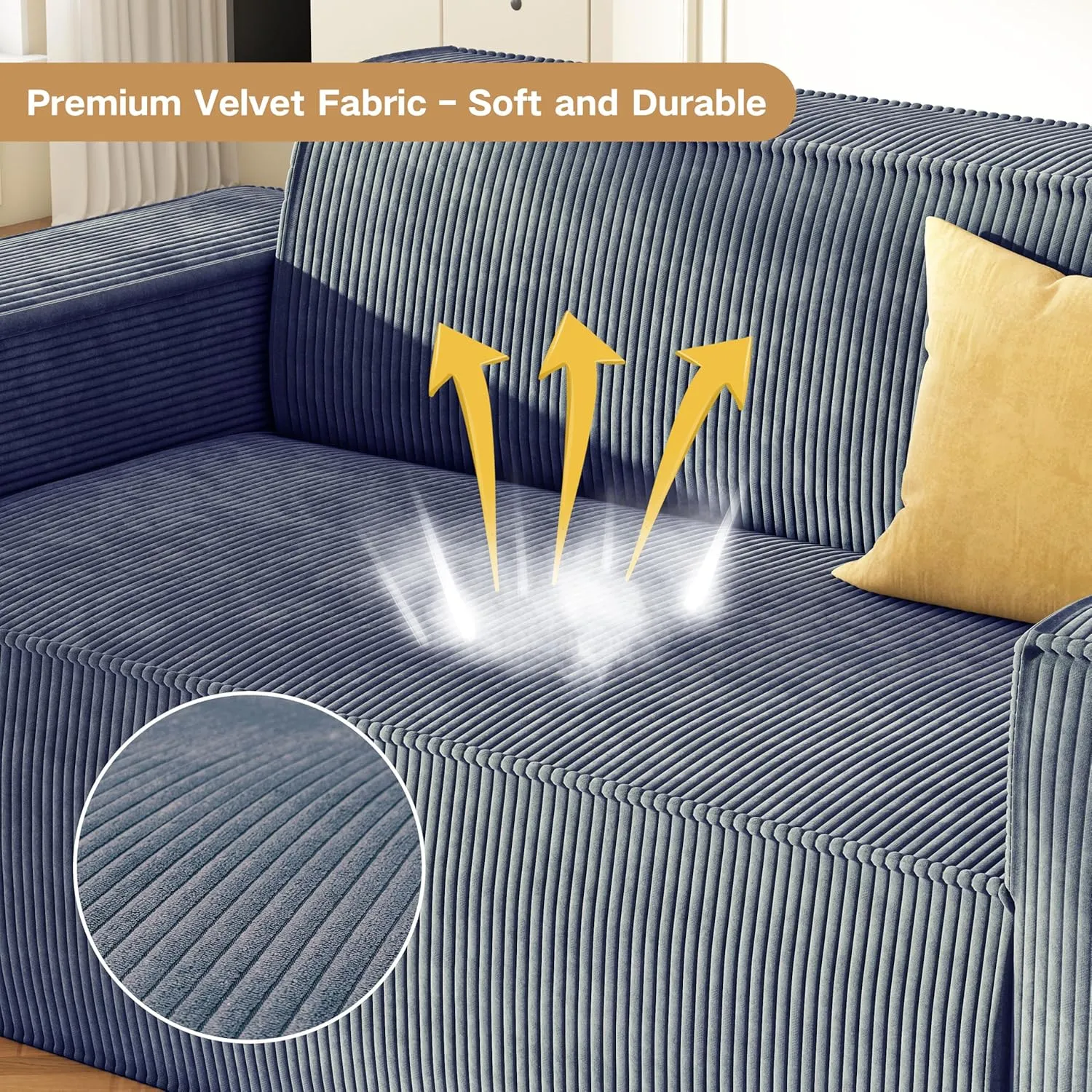 Sofa-in-a-Box, Memory Foam 2 Seater Sofa Couch, No Installation & Easy to Move, Modern Living Room Sofa Couch with Corduroy Fabric,Small Love Seat Sofa for Bedroom Apartment Home Office,Grey