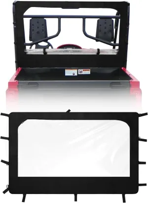 Soft Rear Windshield for Yamaha Rhino & Massimo UTVs - PVC Windscreen with Excellent Visibility, Waterproof & Tough Against Punctures, Tears & Abrasion. (Black with Zipper)