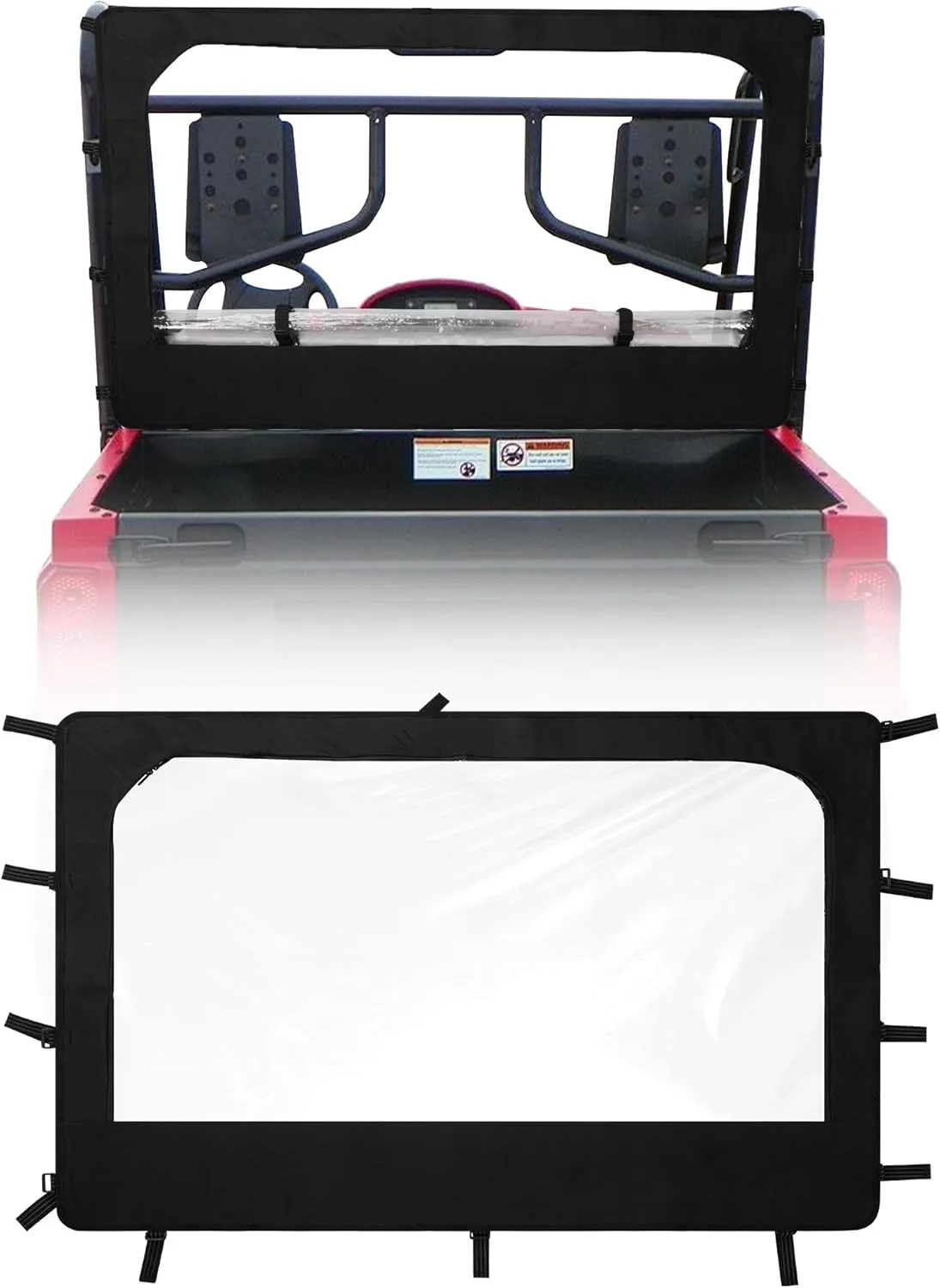 Soft Rear Windshield for Yamaha Rhino & Massimo UTVs - PVC Windscreen with Excellent Visibility, Waterproof & Tough Against Punctures, Tears & Abrasion. (Black with Zipper)