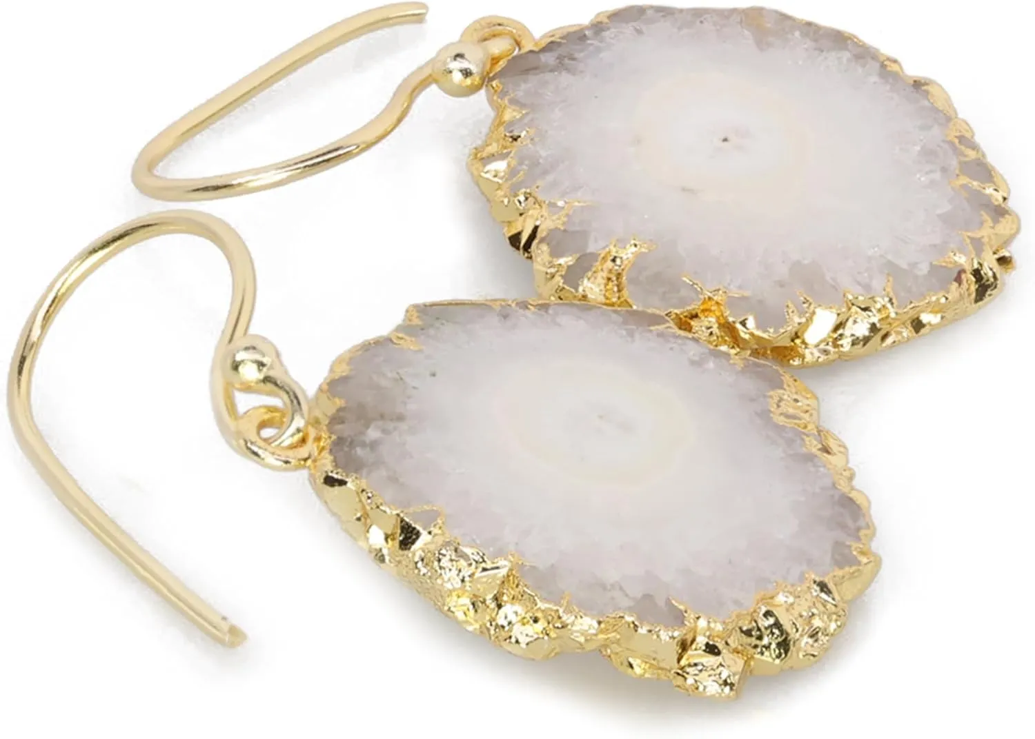 Solar Quartz Dangle Earrings for Women, Gold Plated Natural Raw Gemstone Handmade Hook Earrings