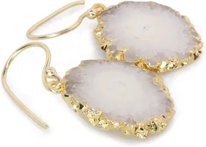 Solar Quartz Dangle Earrings for Women, Gold Plated Natural Raw Gemstone Handmade Hook Earrings