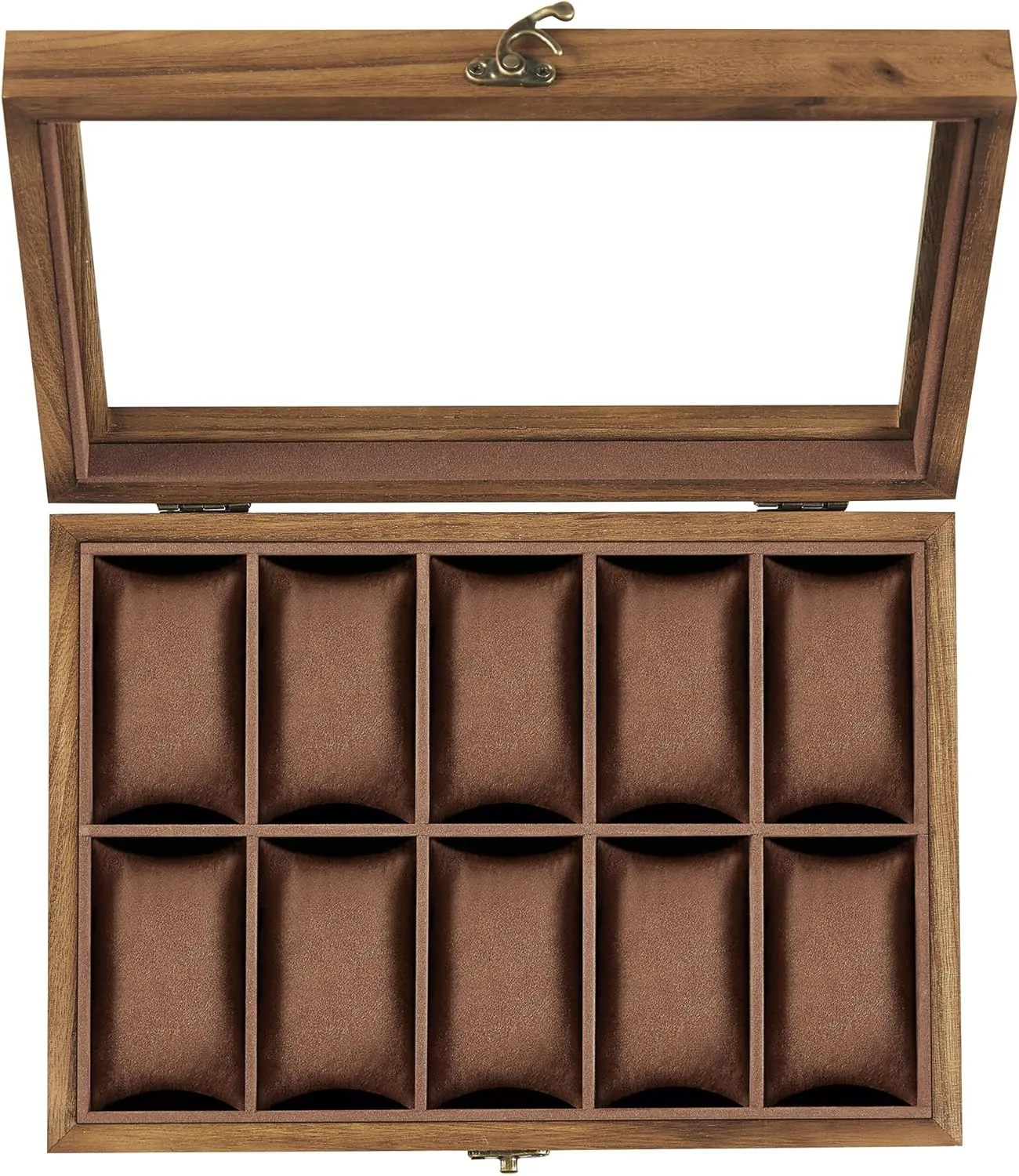 SONGMICS Watch Box, 10-Slot Watch Case, Solid Wood Watch Box Organizer with Glass Lid, Rustic Walnut UJOW100K01