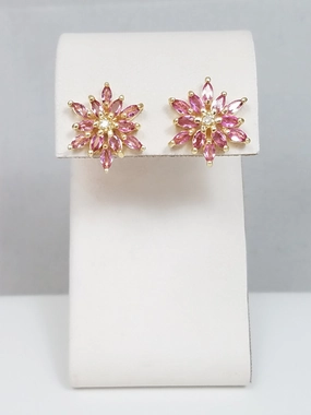 Sophisticated 14k Yellow Gold Natural Tourmaline Diamond Flower Earrings