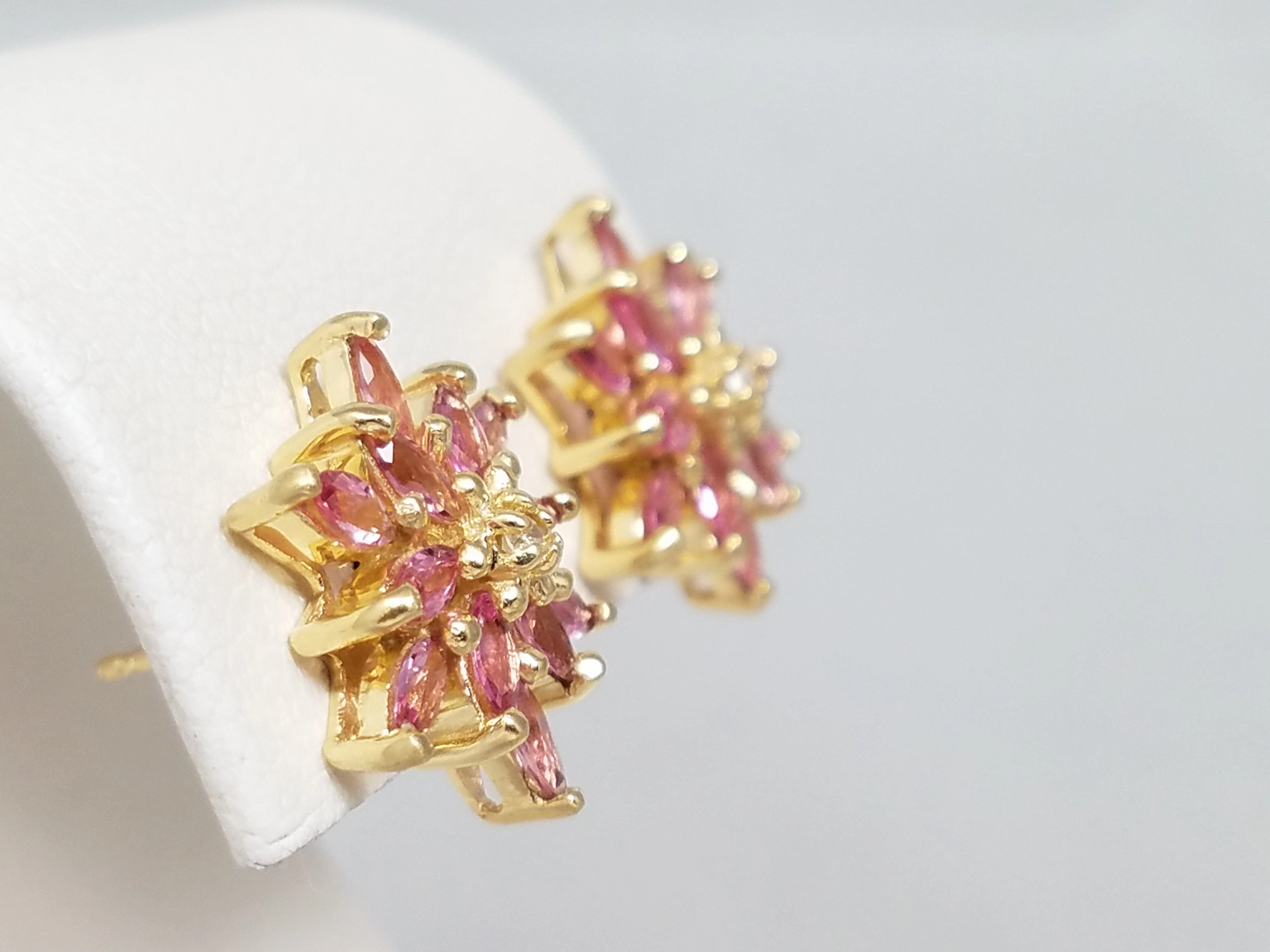 Sophisticated 14k Yellow Gold Natural Tourmaline Diamond Flower Earrings