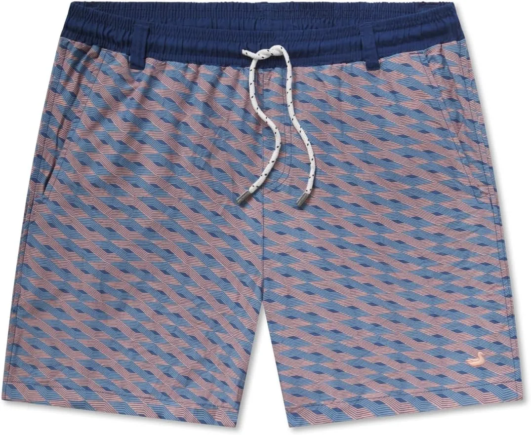 Southern Marsh Dockside Swim Trunks - Lattice, Slate and Peach, Large