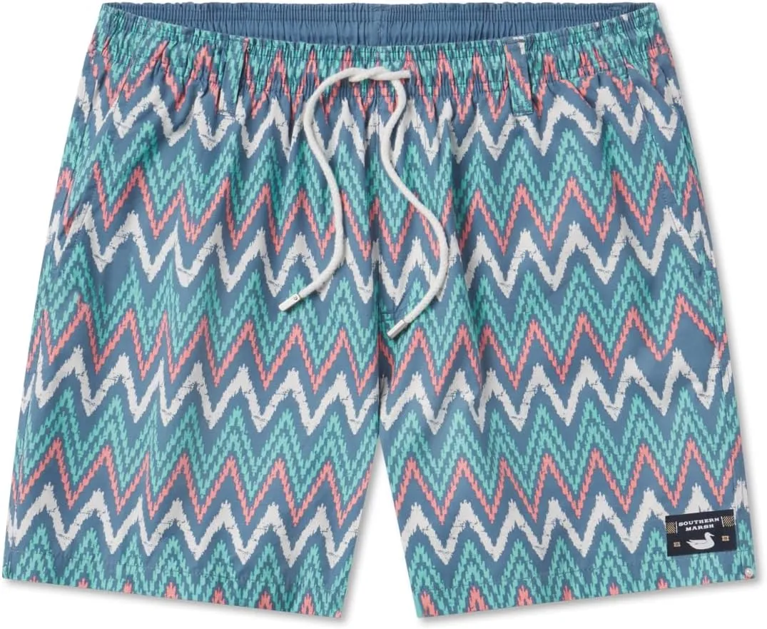 Southern Marsh Seawash Swim Trunks - Ikat, Blue and Peach, X-Small