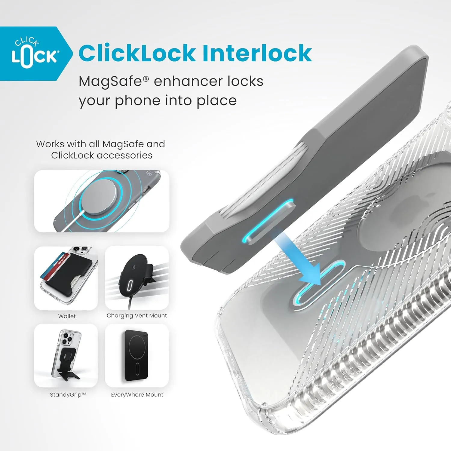 Speck Clear iPhone 16 Pro Max Case MagSafe   ClickLock - Slim Phone Case iPhone 16 Pro Max - iPhone 16 Pro Max Phone Case - Presidio - Clear/Chrome