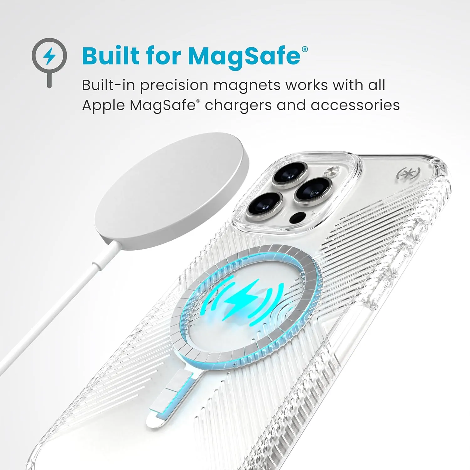 Speck Presidio Clear MagSafe Case - Slim iPhone 16 Pro Max Case - No-Slip Grip - 13ft Drop Protection - Clear/Chrome