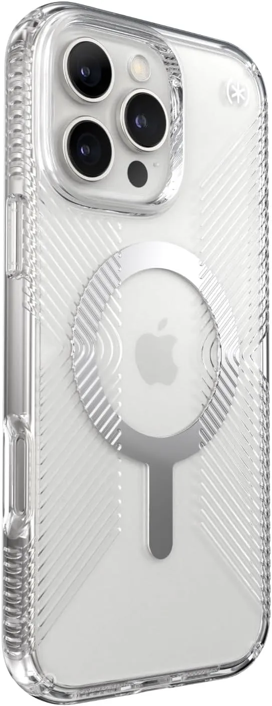Speck Presidio Clear MagSafe Case - Slim iPhone 16 Pro Max Case - No-Slip Grip - 13ft Drop Protection - Clear/Chrome