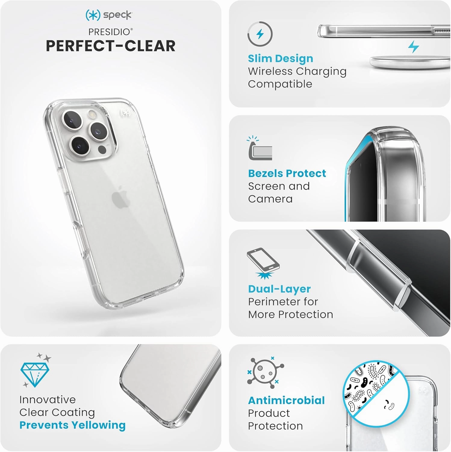 Speck Presidio Perfect Clear iPhone 16 Pro Case - Slim Phone Case