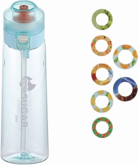 Sports Air Water Bottle Personalised Air Water Bottle 650ml Air Flavoring Sport Water Bottles with Straw, BPA Free, Fruity Extract Ring, Leak Proof Bottles (Blue), Small