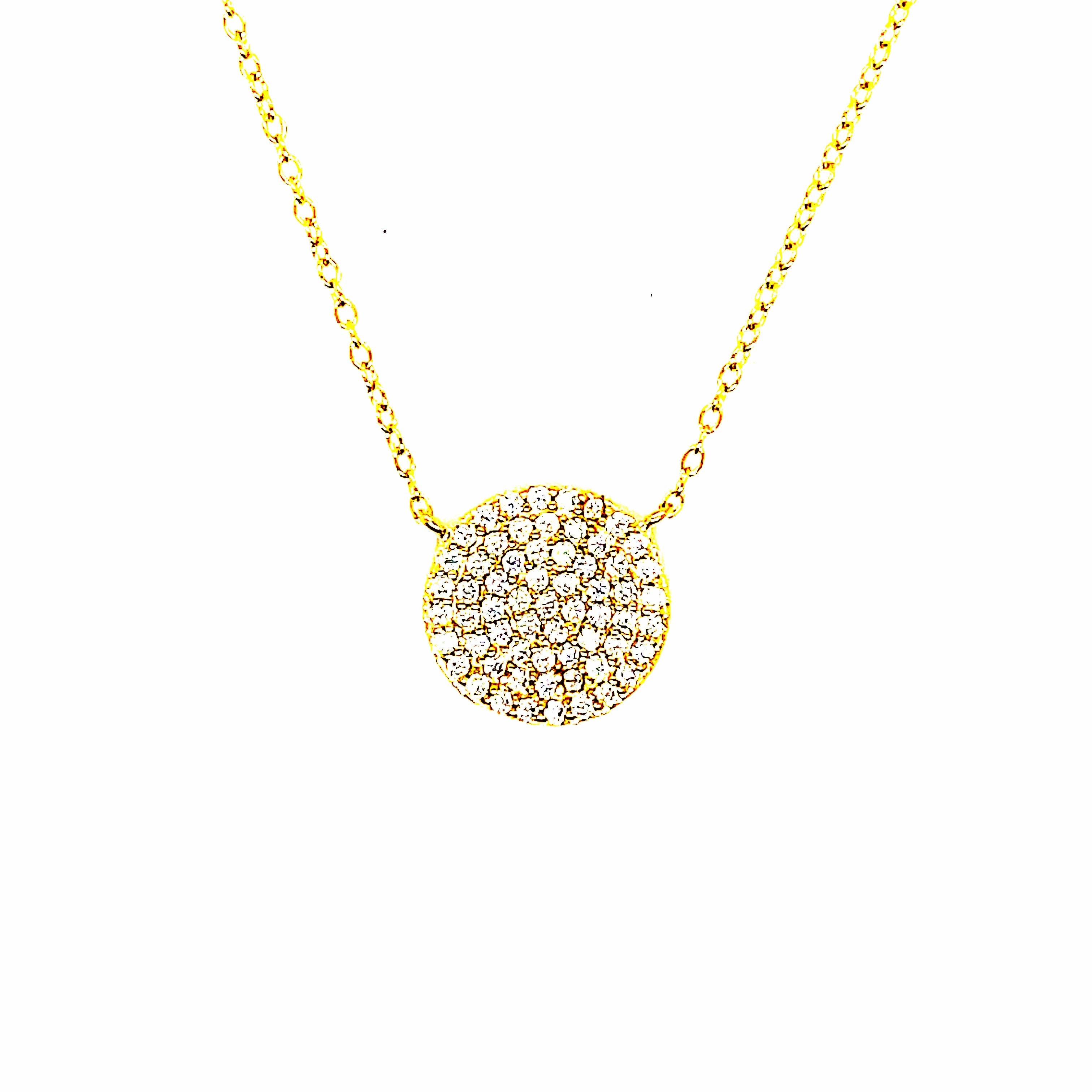 Sterling Silver Pave' Round Pendant Necklace