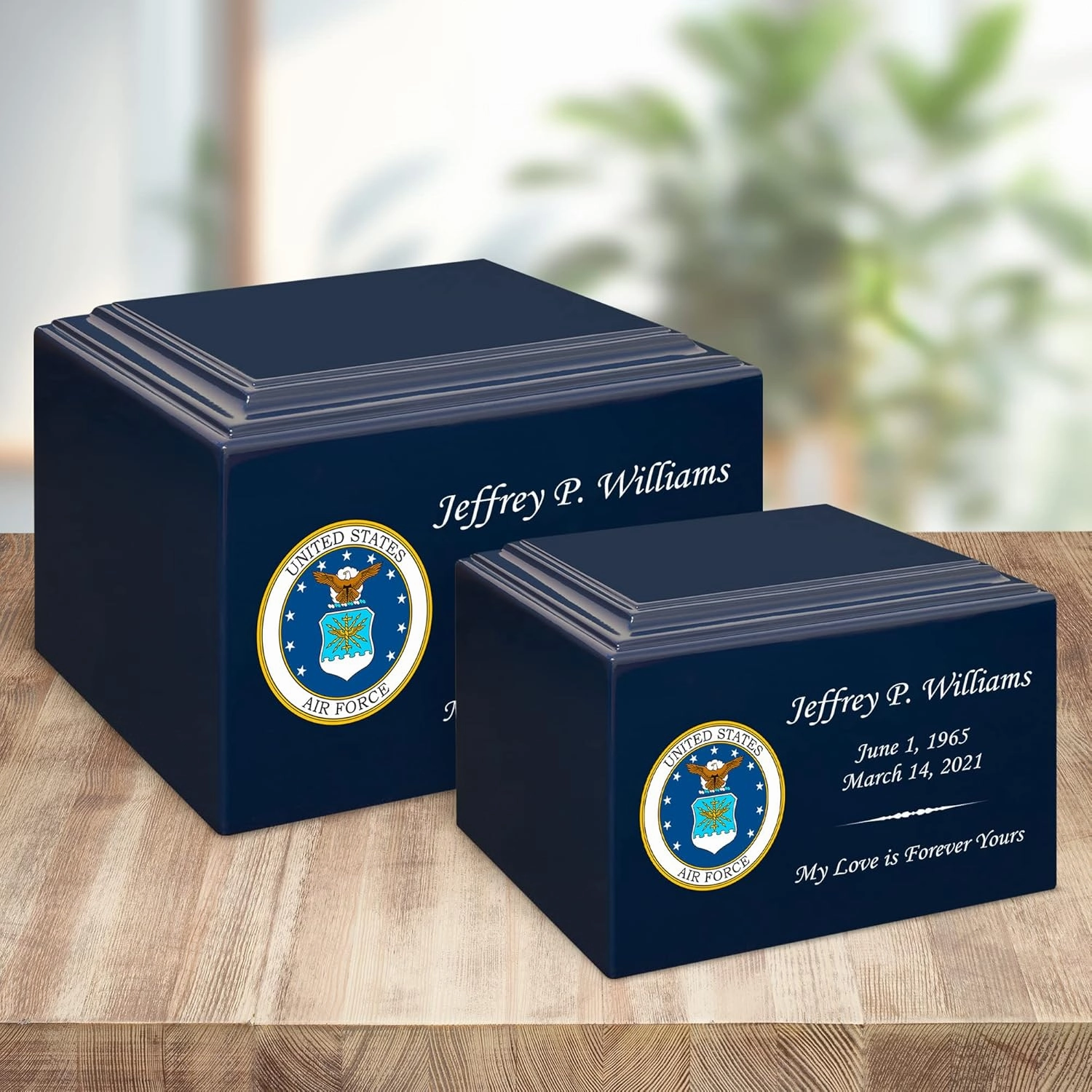 Stonewood Large Full Color Air Force Emblem Cremation Urn for Human Ashes - Composite Wood Cremation Urn for Adult Ashes - 280 Cubic Inch Capacity -Personalization Included