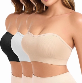 Strapless Bras for Women Non-Slip Padded Bandeau Bra Wireless Tube Top Bra Including Clear Straps