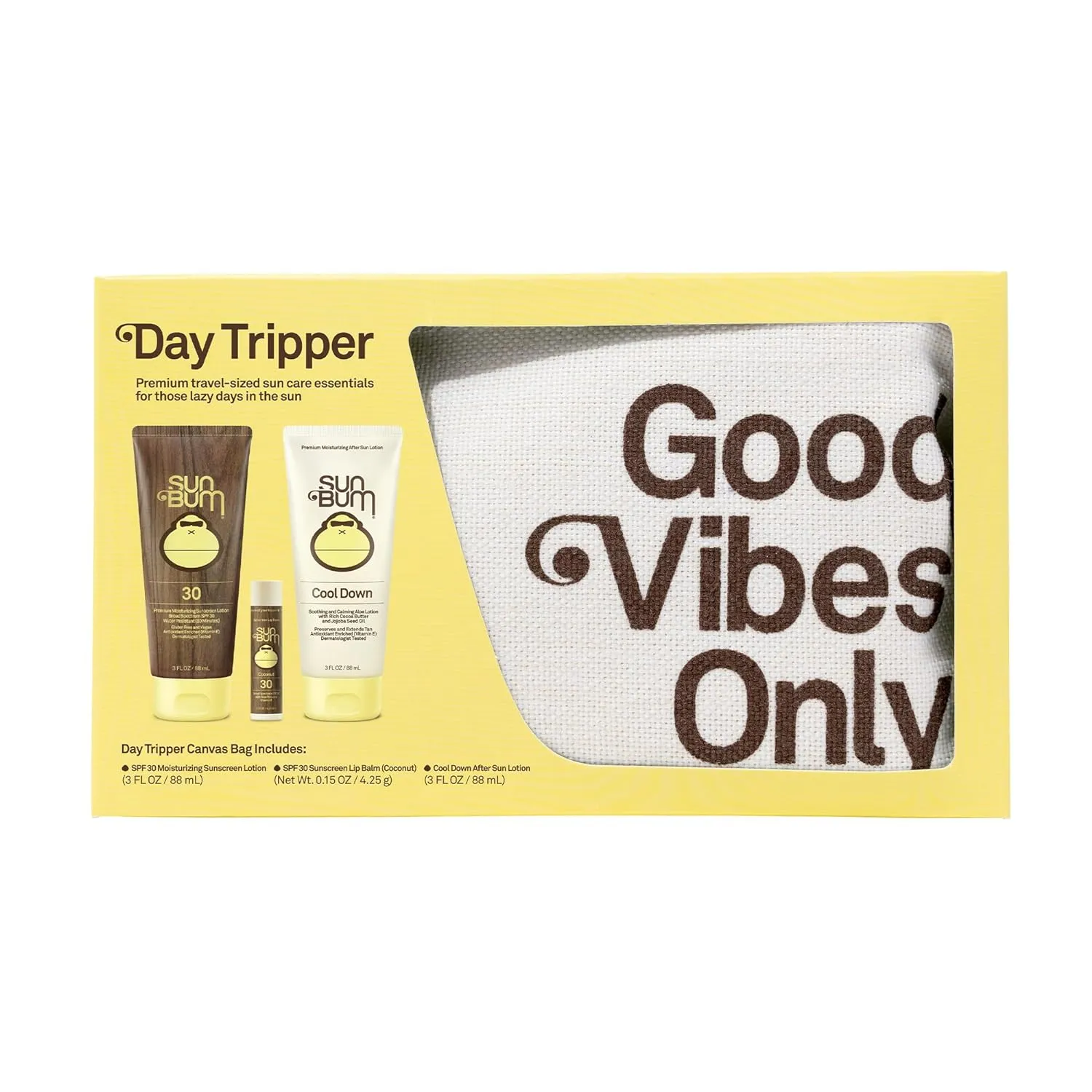 Sun Bum Premium Day Tripper - Travel-Sized Sun Care Pack with Sunscreen Lotion, Sunscreen Lip Balm and Hydrating Cool Down Lotion - Broad Spectrum UVA/UVB Protection