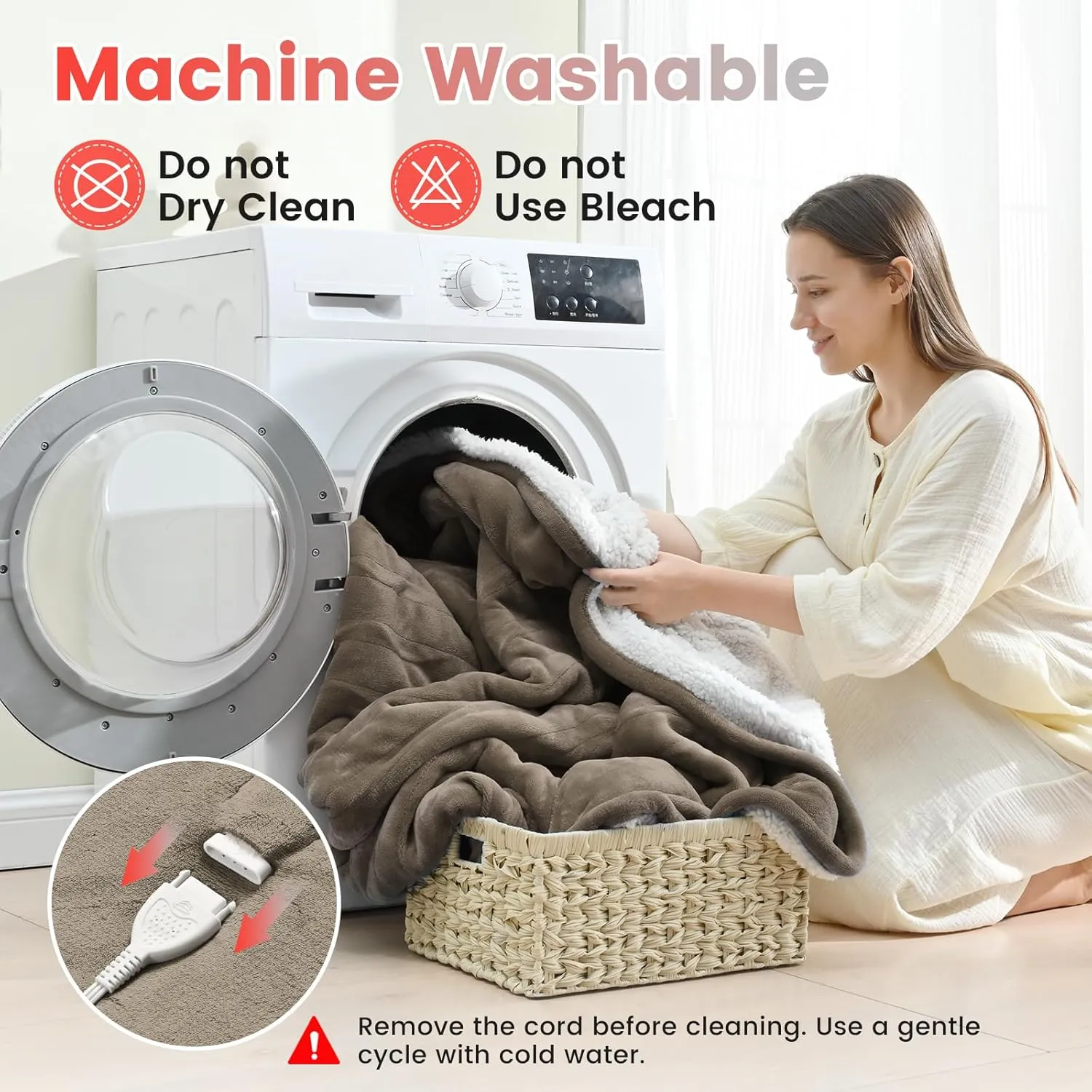 Sunable Heated Electric Blanket - Machine Washable Heating Blanket with Time Settings 10 Heat Settings Full Size 77×84 inches, ETL Certified, Taupe - Velvet & Sherpa