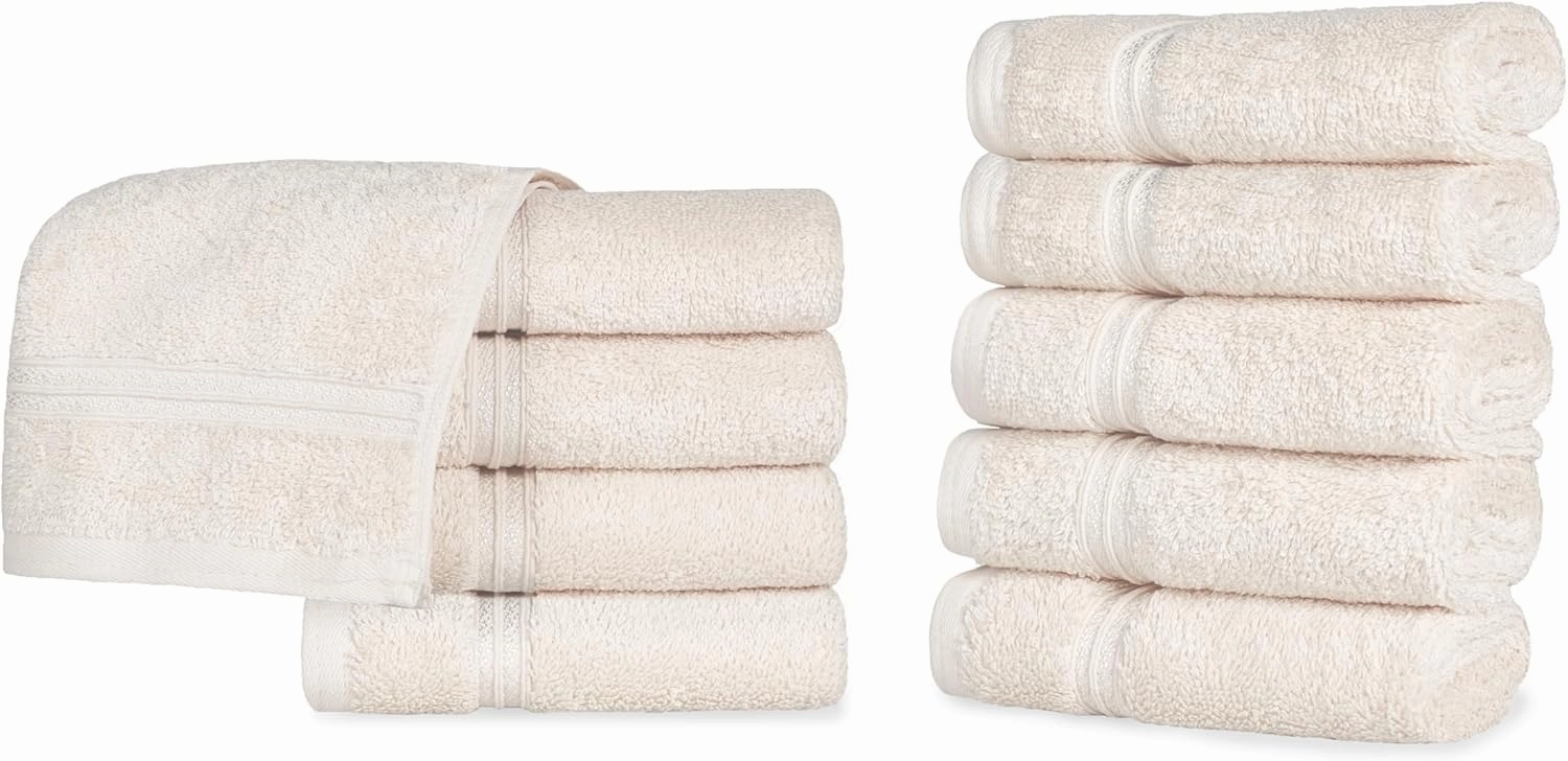 Superior Egyptian Cotton 10-Piece Face Towel Set , Small Towels For Facial, Spa, Quick Dry, Absorbent Towels, Bathroom Accessories, Guest Bath, Home Essentials, Washcloth, Airbnb, Ivory
