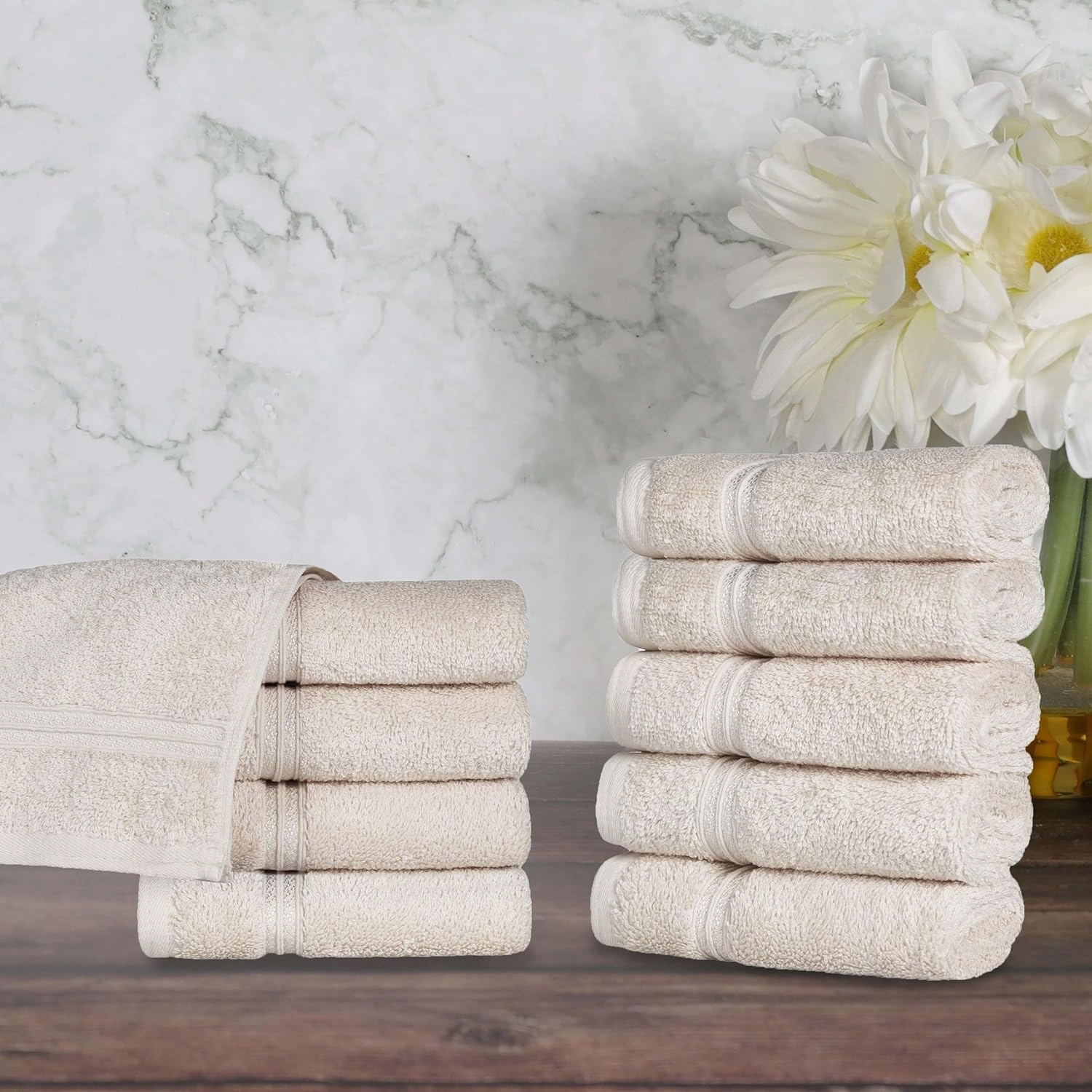 Superior Egyptian Cotton 10-Piece Face Towel Set , Small Towels For Facial, Spa, Quick Dry, Absorbent Towels, Bathroom Accessories, Guest Bath, Home Essentials, Washcloth, Airbnb, Ivory