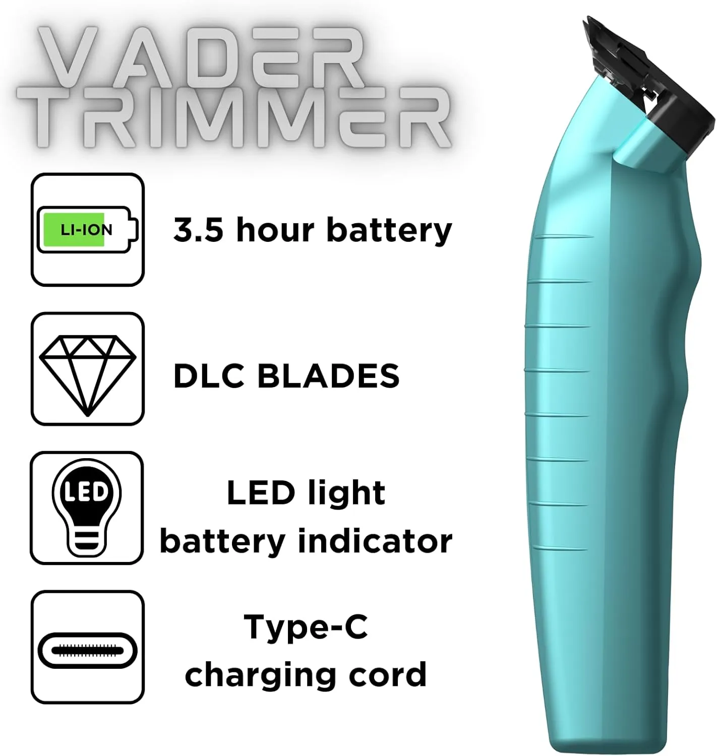 Supreme Trimmer Vader Professional Liner Trimmer for Barbers with 210 Min Run Time, Professional Motor, Sharp DLC T-Blade, USB-C Charge Clipper | ST3778