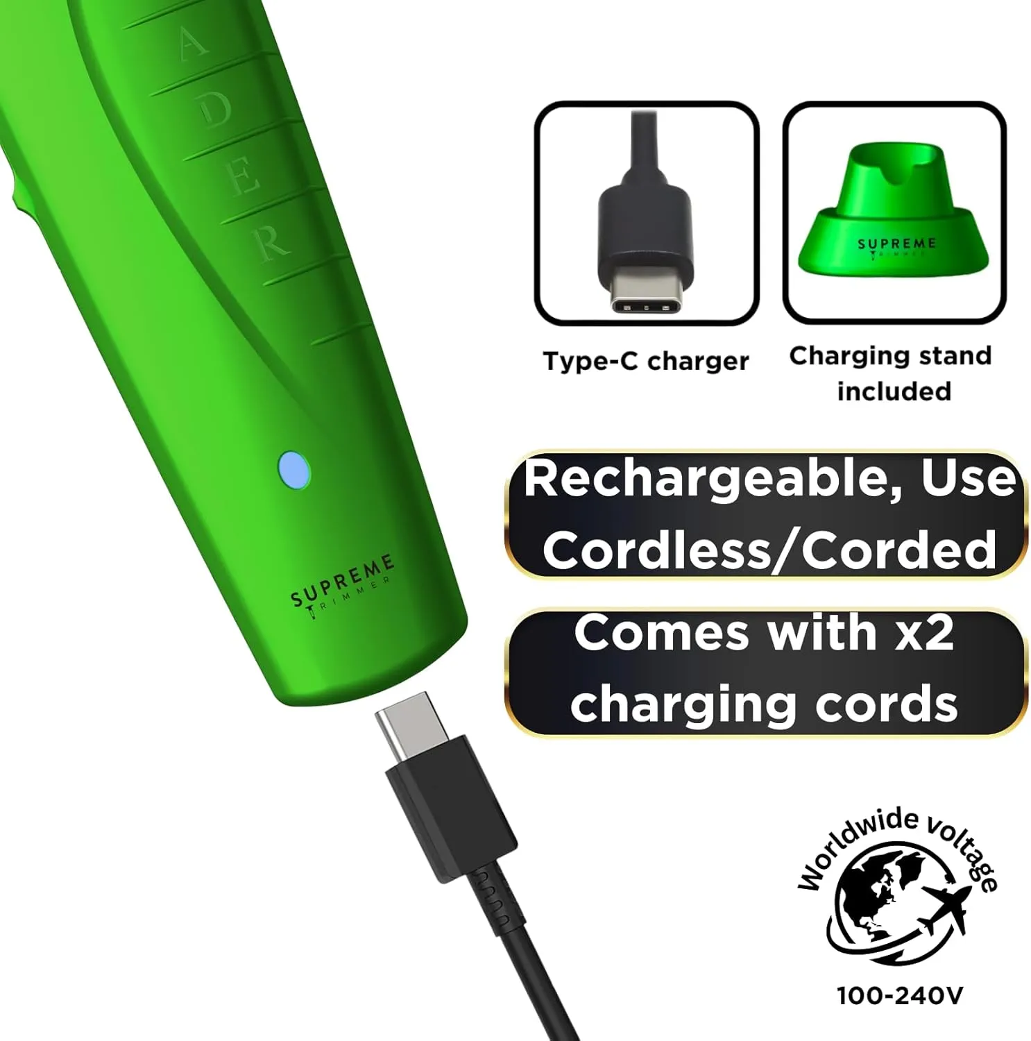 Supreme Trimmer Vader Professional Liner Trimmer for Barbers with 210 Min Run Time, Professional Motor, Sharp DLC T-Blade, USB-C Charge Clipper | ST3778