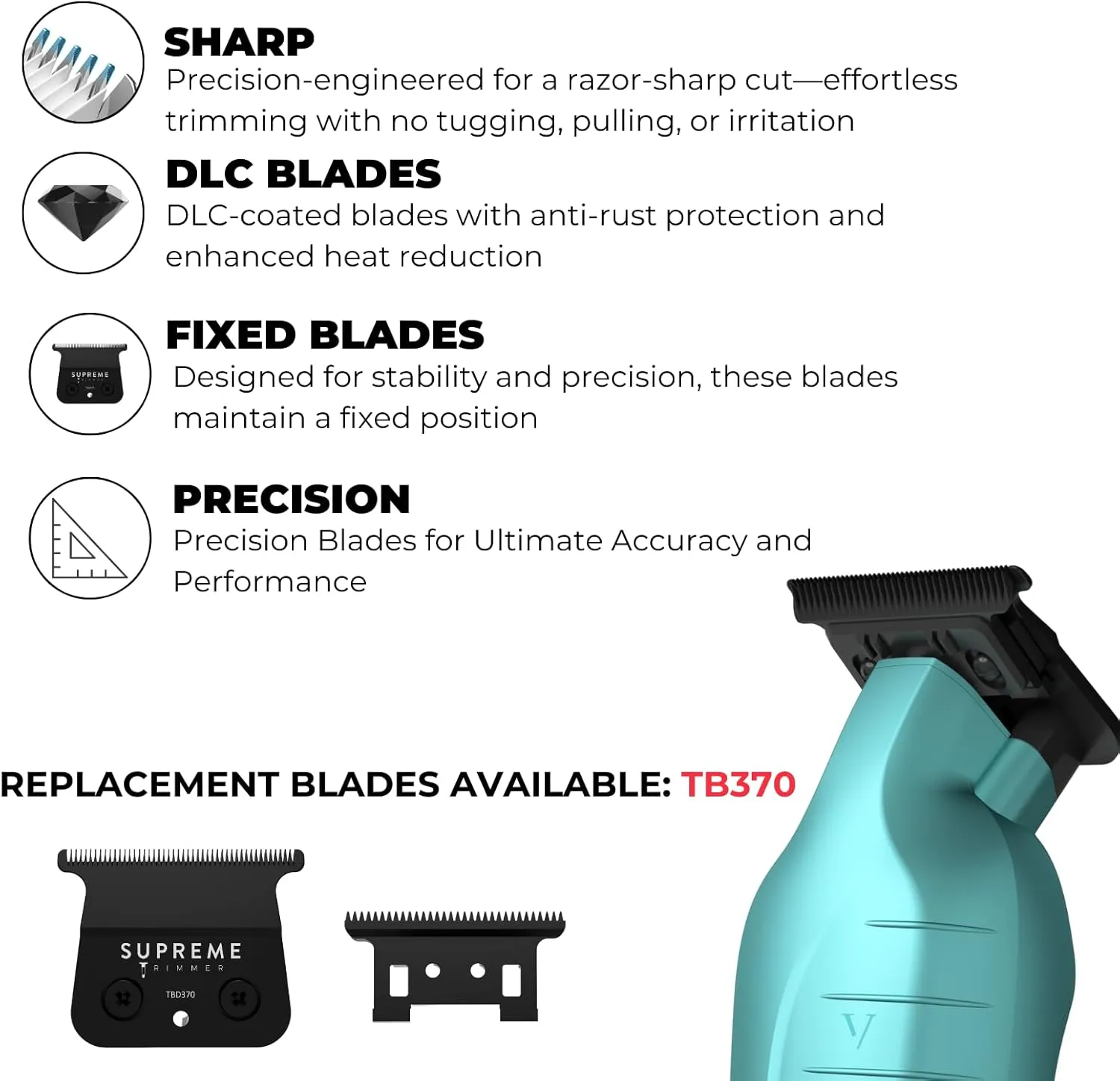 Supreme Trimmer Vader Professional Liner Trimmer for Barbers with 210 Min Run Time, Professional Motor, Sharp DLC T-Blade, USB-C Charge Clipper | ST3778