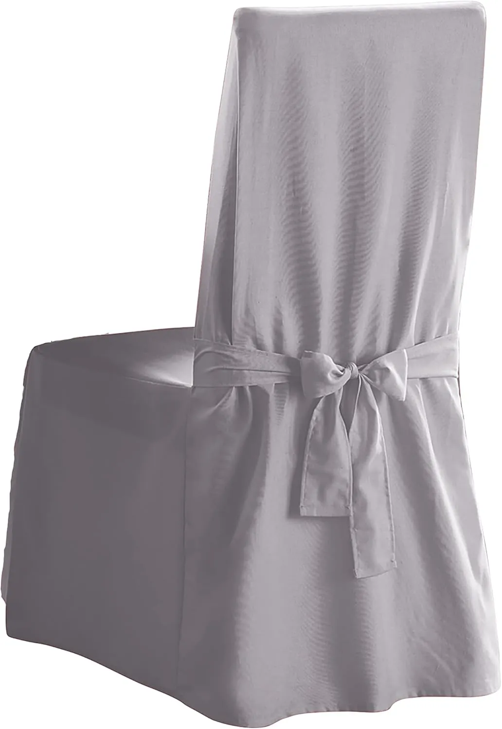 SureFit Cotton Canvas Dining Chair One Piece Slipcover, Full Length Skirt and Back Ties, Relaxed Fit, High Back Armless Chair Cover, Gray Color