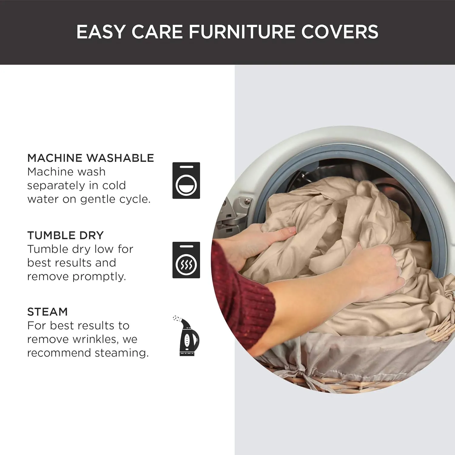 SureFit Cotton Canvas Dining Chair One Piece Slipcover, Full Length Skirt and Back Ties, Relaxed Fit, High Back Armless Chair Cover, Gray Color